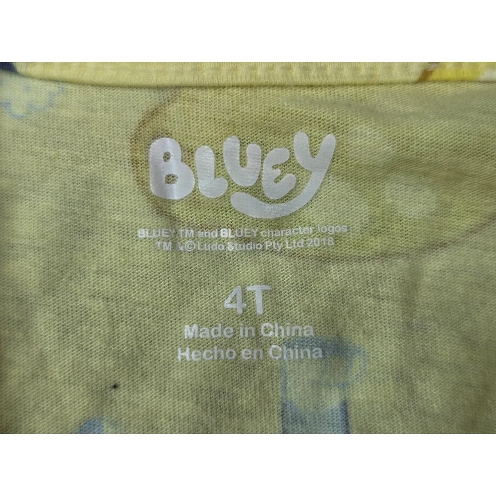 Bluey Disney Girls Yellow Lemon Print Short Sleeve Dress Size 4T Kids Summer